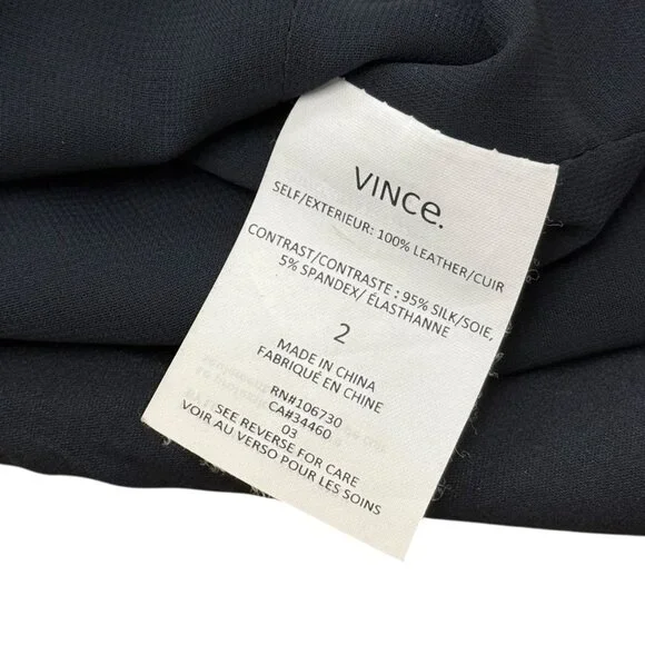 Vince Black Silk Leather Panel Sleeveless Top 2010s - Picture 3 of 6